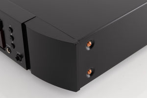 Front right corner of a used Marantz CD6007 CD Player in a Black finish