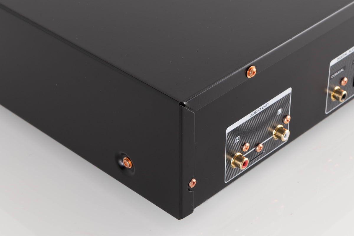 Rear right corner of a used Marantz CD6007 CD Player in a Black finish