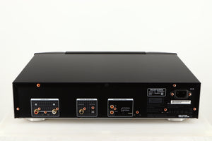 Rear view of a used Marantz CD6007 CD Player in a black finish showing Mains Input, Phono Outputs and Optical Output