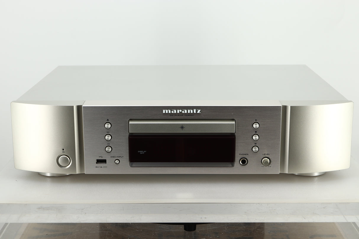 Front view of a used Marantz CD6007 CD Player in silver finish 
