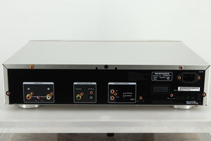 Rear view of a used Marantz CD6007 CD Player in silver finish showing RCA outputs, coaxial and optical inputs, and a power input