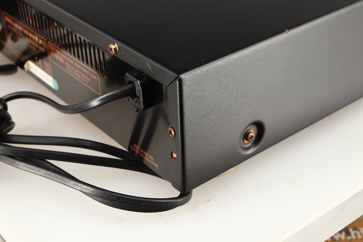 Rear left corner of a used Marantz CD63 KI Signature CD Player in a black finish