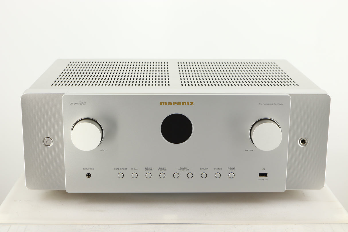 Front view of a used Marantz Cinema 60 AV Receiver in a silver finish