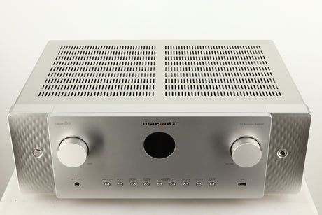 Top of a used Marantz Cinema 60 AV Receiver in a silver finish