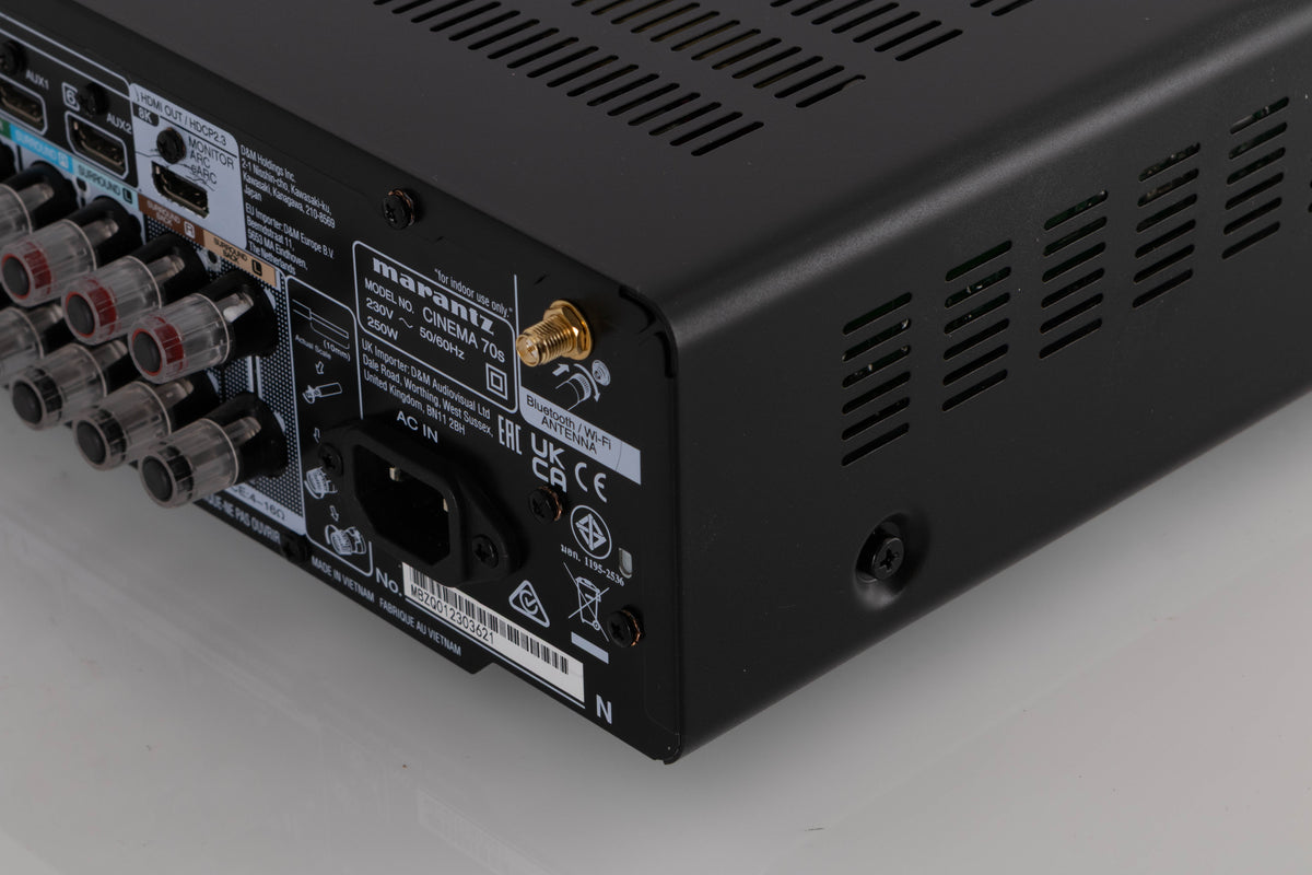 Rear right corner view of a used Marantz Cinema 70s AV Amplifier in Black