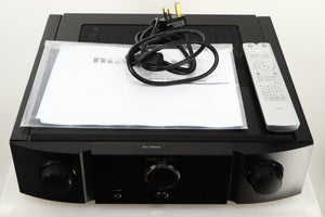 Top of a used Marantz KI Ruby Integrated Amplifier in a black finish showing Manual, Mains Cable and Remote