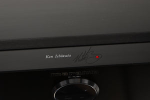 Close up of a used Marantz KI Ruby Integrated Amplifier in a black finish showing fascia edge