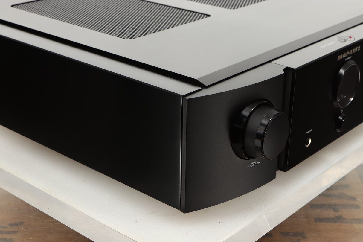 Front left corner of a used Marantz KI Ruby Integrated Amplifier in a black finish 