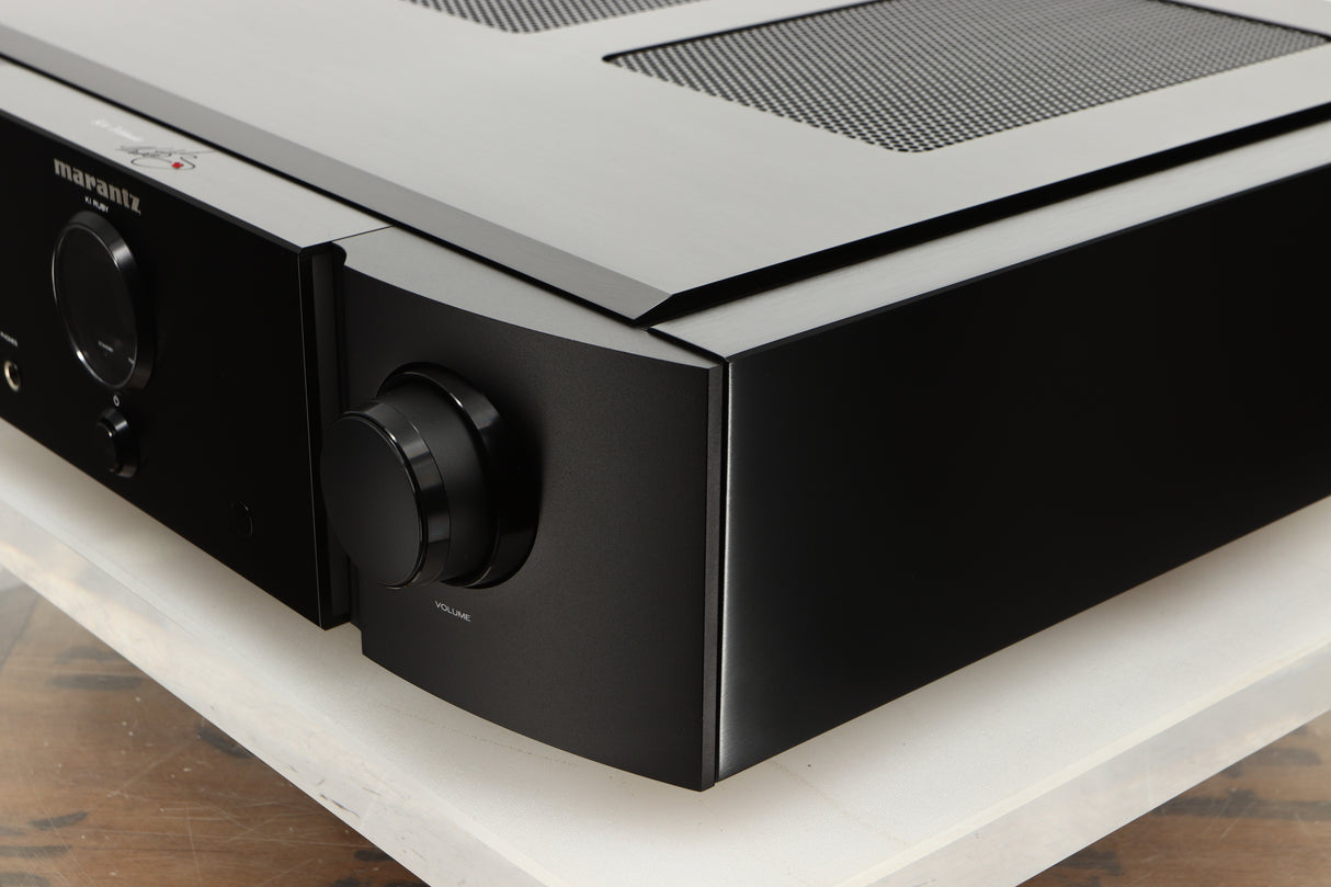 Front right corner of a used Marantz KI Ruby Integrated Amplifier in a black finish 