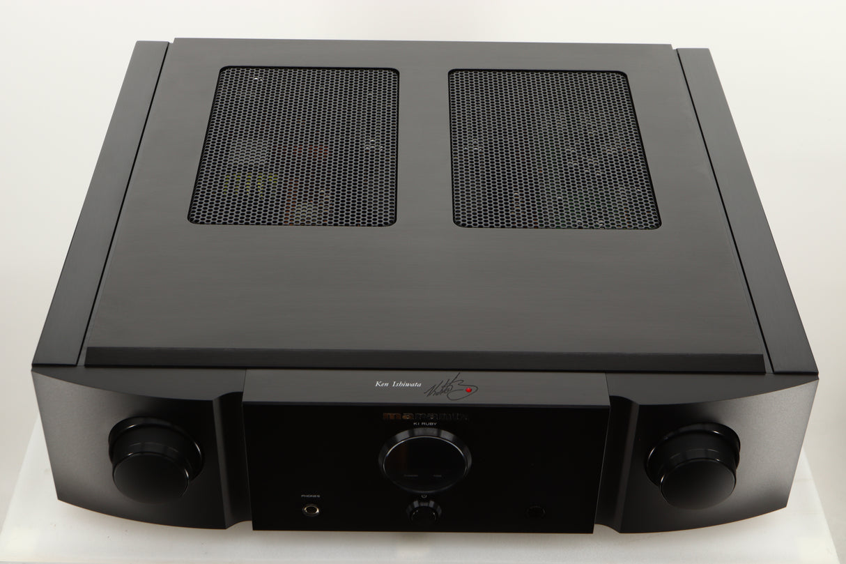 Top of a used Marantz KI Ruby Integrated Amplifier in a black finish 