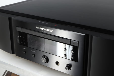 Close up of a used Marantz KI Ruby Limited Edition SACD Player in a black finish showing small scratch on screen 