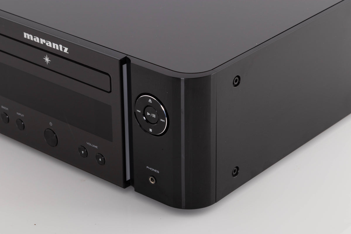 Front right corner view of a used Marantz M-CR612 Network CD Receiver in Black