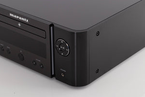 Front right corner view of a used Marantz M-CR612 Network CD Receiver in Black