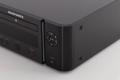 Front right corner view of a used Marantz M-CR612 Network CD Receiver in Black