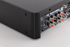 Rear left corner view of a used Marantz M-CR612 Network CD Receiver in Black