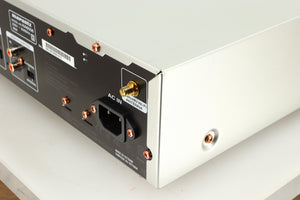 Rear left corner of a used Marantz NA6006 Network Player in a silver finish