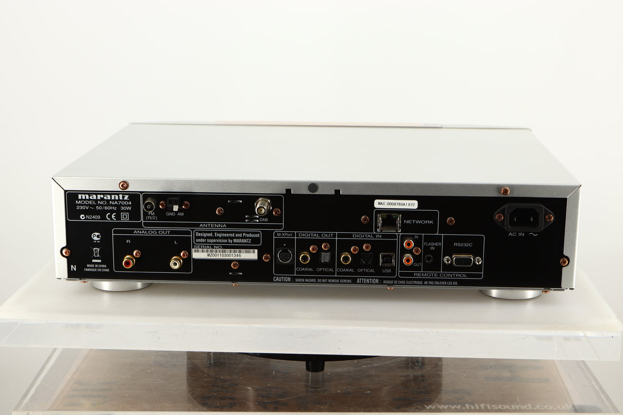 Rear view of a used Marantz NA7004 Network Streamer in Silver finish