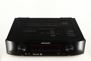 Top of a used Marantz NR1606 AV Receiver in a black finish