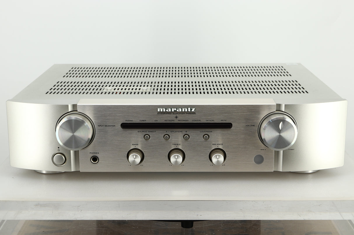 Front view of a used Marantz PM6005 Integrated Amplifier in silver finish