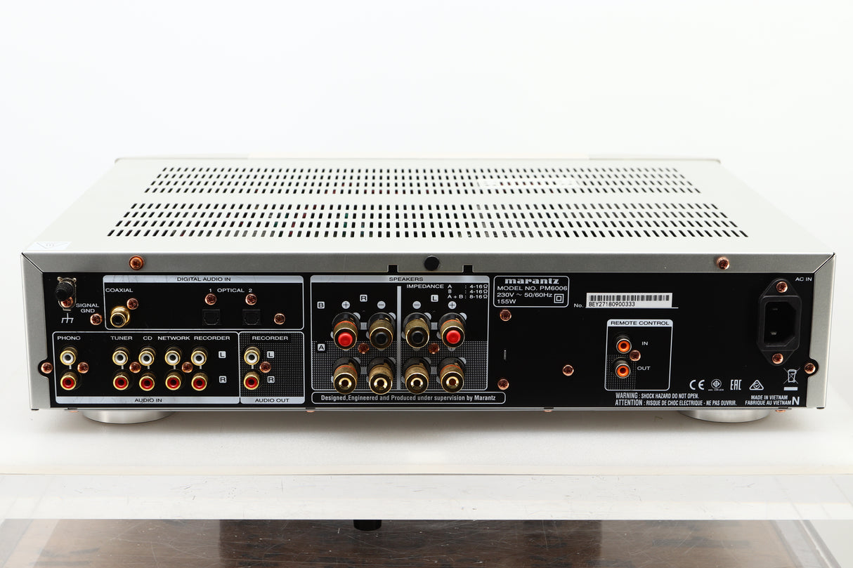 Rear view of a used Marantz PM6006 UK Edition Integrated Amplifier in Silver finish