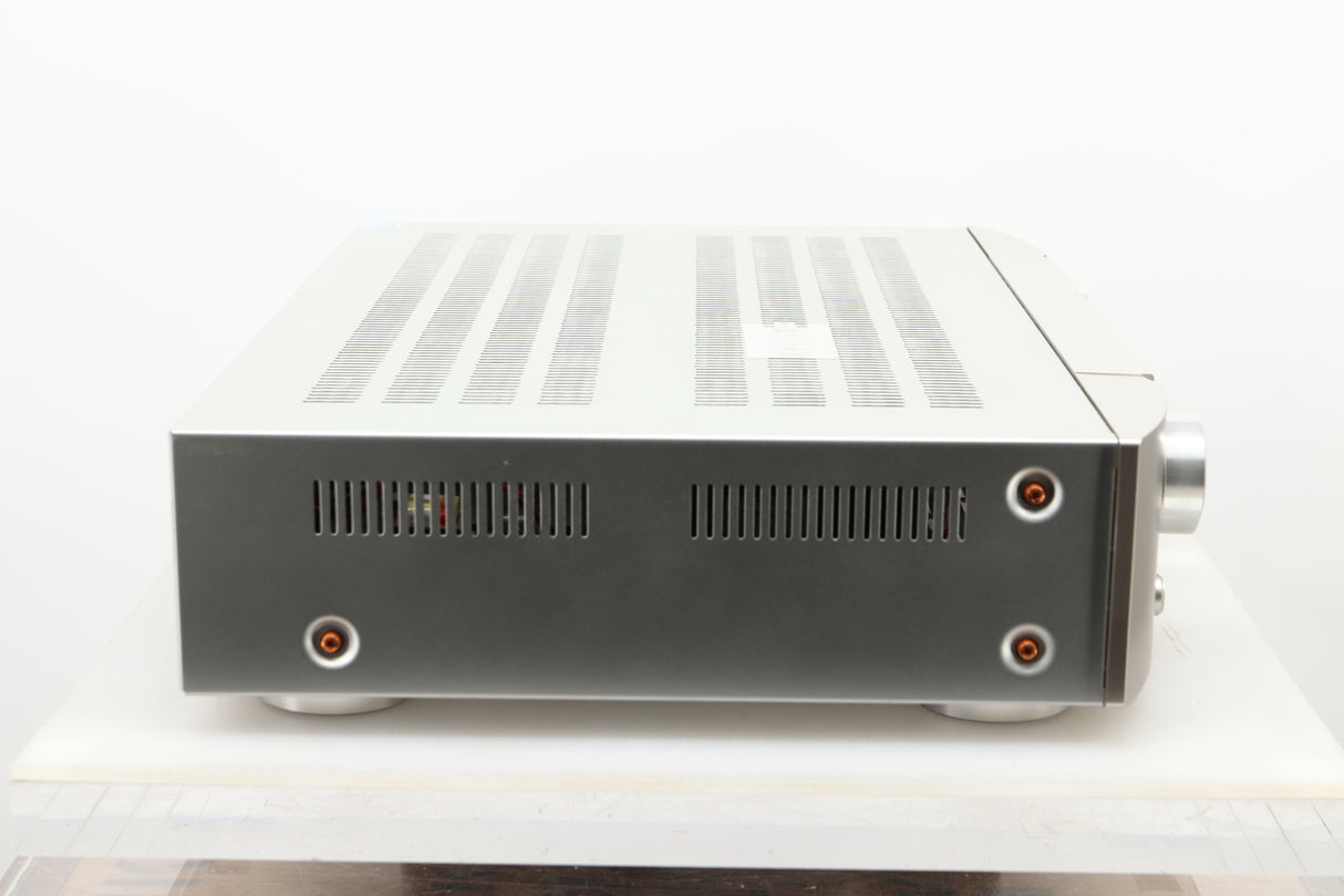 Side view of a used Marantz PM6006 UK Edition Integrated Amplifier in Silver finish