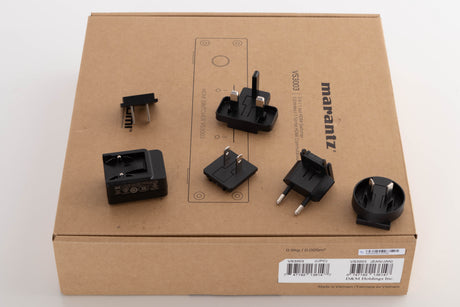 Box for a used Marantz VS3003 3 Port HDMI Switch in a Black finish showing PSU, Schuko Plug and Mains Plug