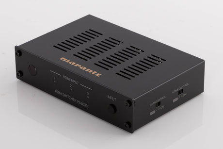 Front right corner of a used Marantz VS3003 3 Port HDMI Switch in a Black finish
