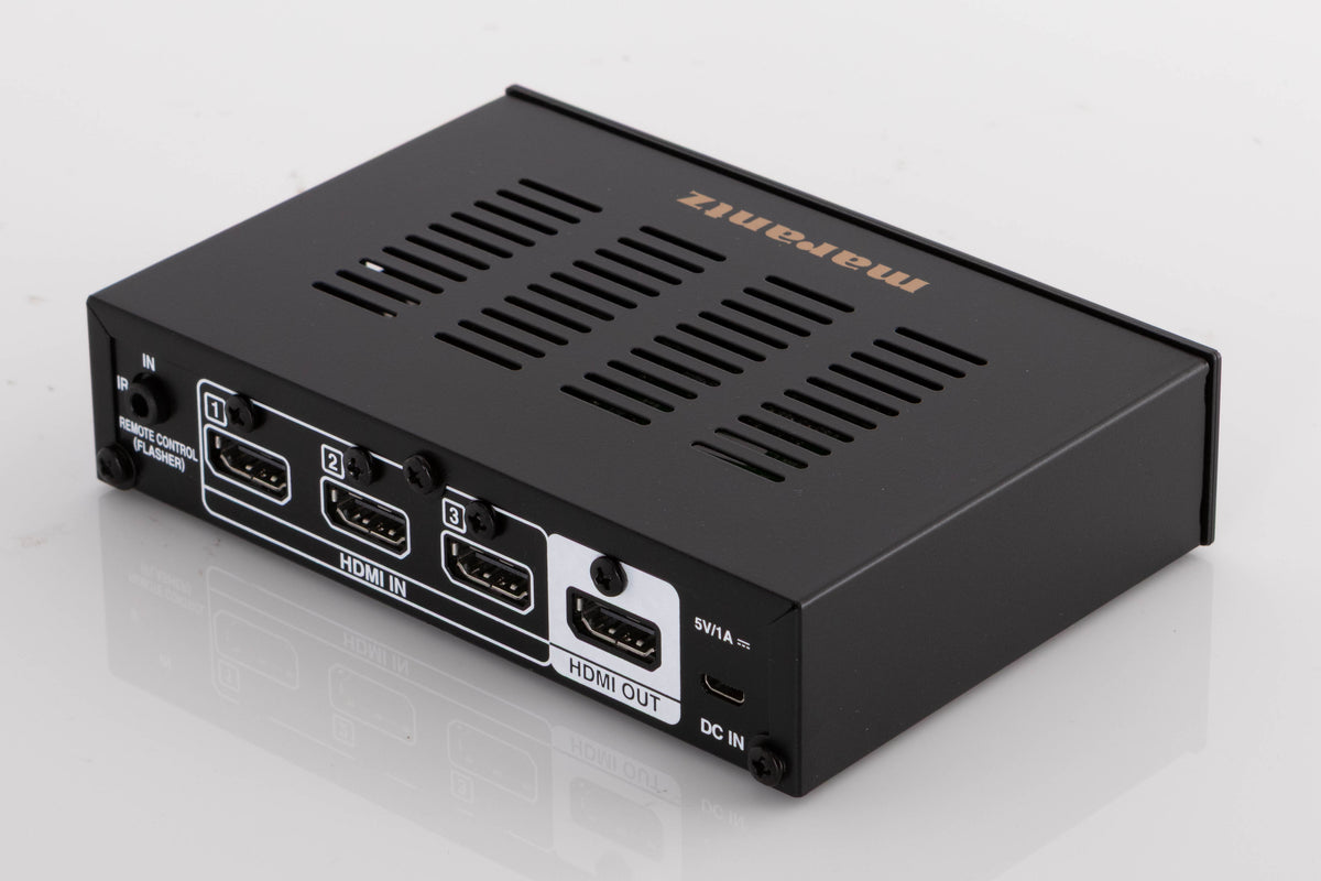 Rear left corner of a used Marantz VS3003 3 Port HDMI Switch in a Black finish