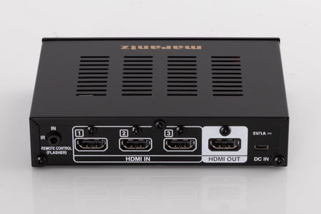 Rear view of a used Marantz VS3003 3 Port HDMI Switch in a Black finish showing HDMI Inputs, HDMI Output and Power Input