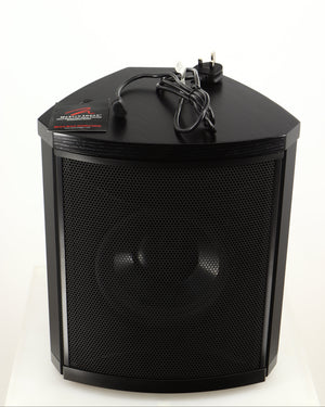 Top of a used Martin Logan Grotto I Subwoofer in a black finish showing Mains Cable