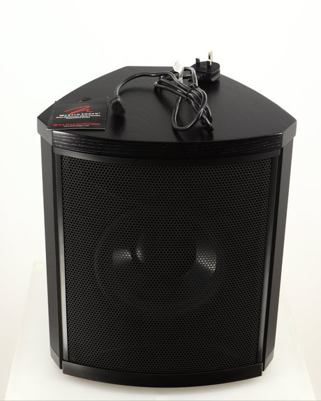 Top of a used Martin Logan Grotto I Subwoofer in a black finish showing Mains Cable