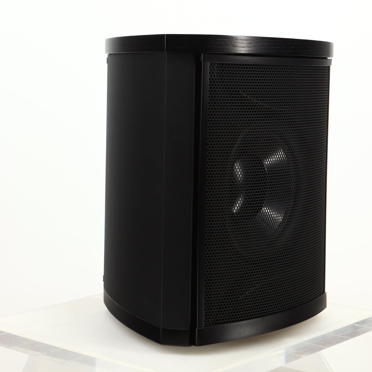 Front left corner of a used Martin Logan Grotto I Subwoofer in a black finish