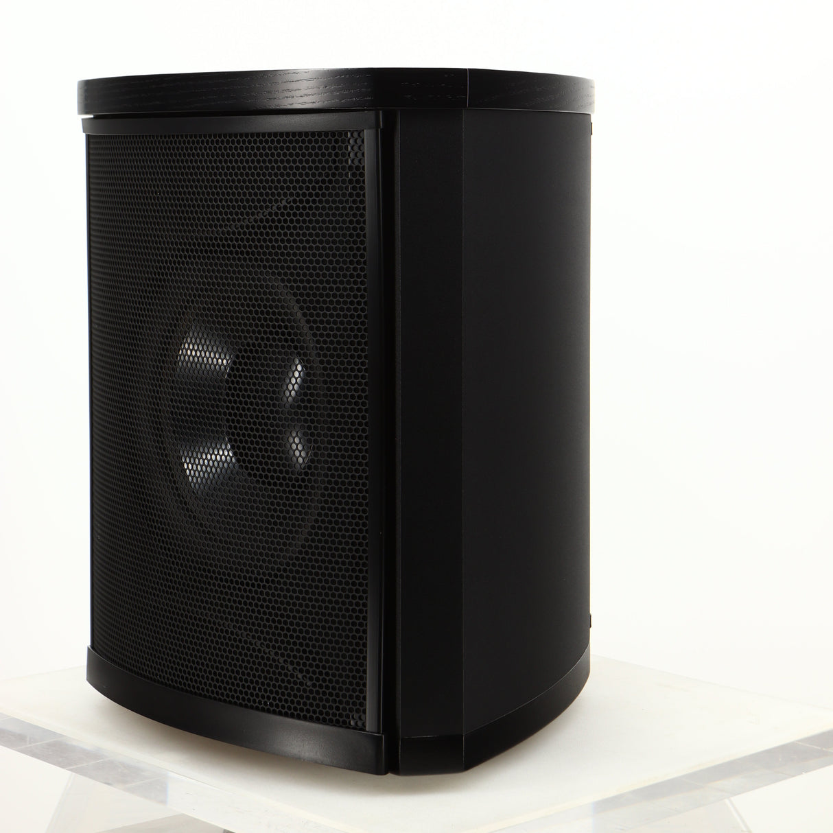 Front right corner of a used Martin Logan Grotto I Subwoofer in a black finish