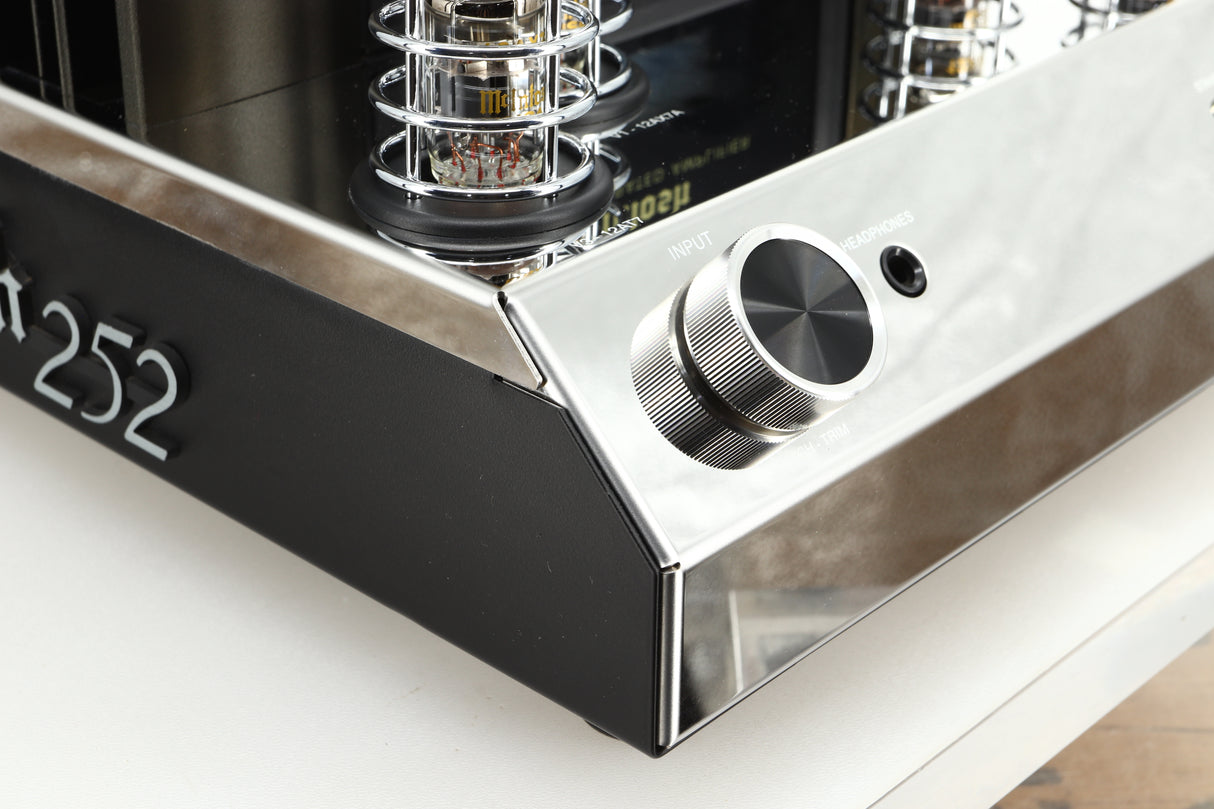 Front left corner view of a used McIntosh MA252 Integrated Amplifier 