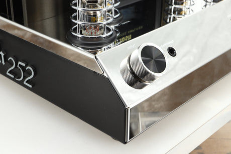 Front left corner view of a used McIntosh MA252 Integrated Amplifier 