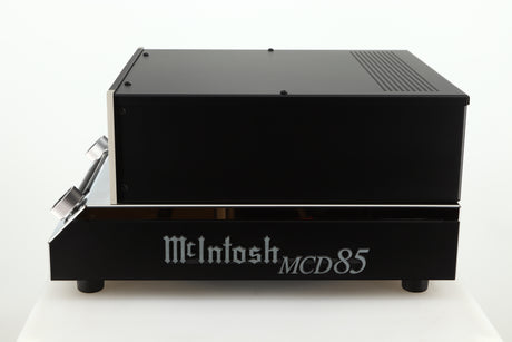Right side view of a used McIntosh MCD85 CD / SACD Player in a silver / black finish