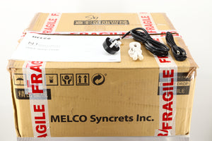 Box of a used Melco HA-N1Z/2EX-H60 Music Server in Black finish showing manual, mains cable, ethernet cable, and USB cable