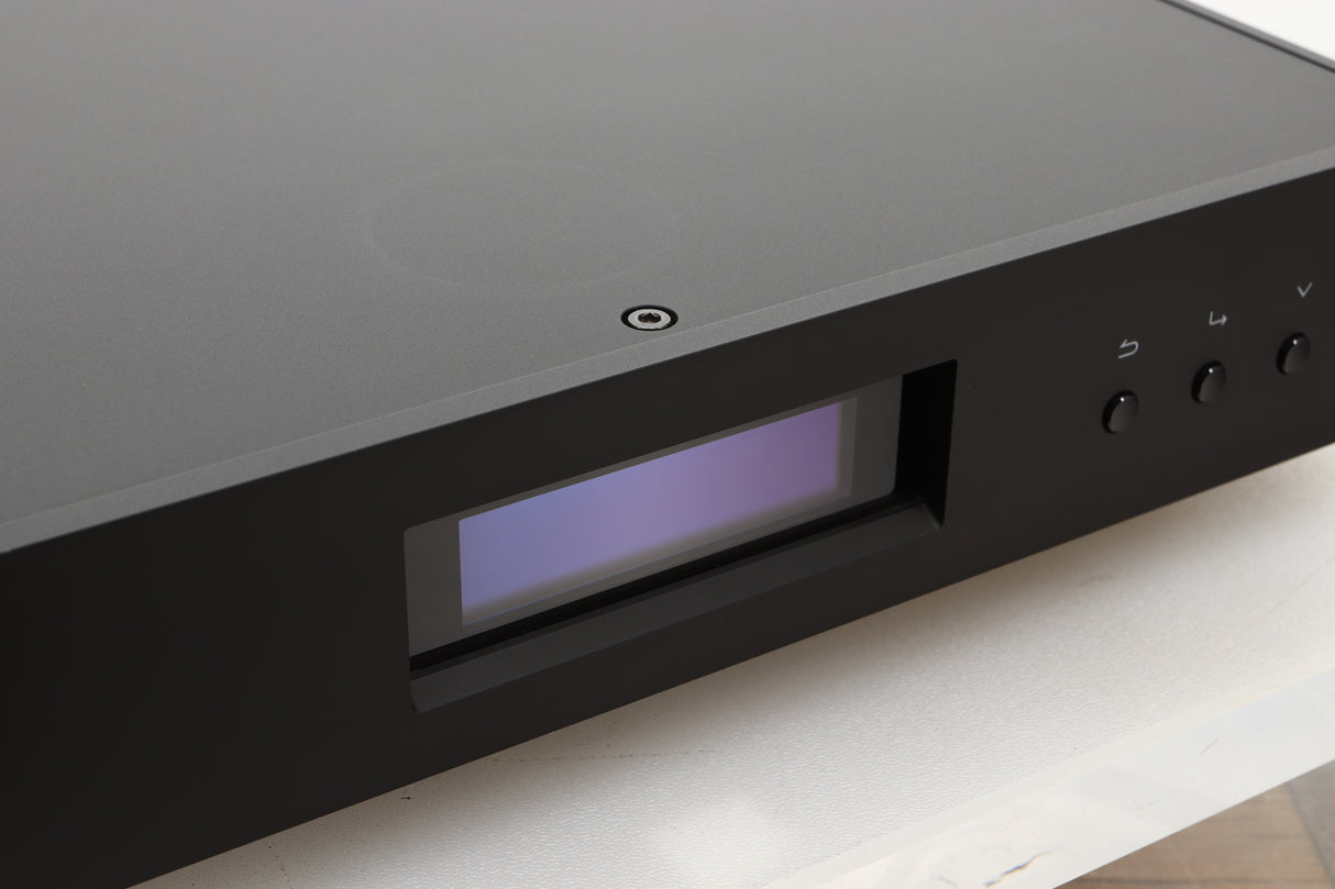 Close up view of a used Melco HA-N1Z/2EX-H60 Music Server in Black finish showing the display