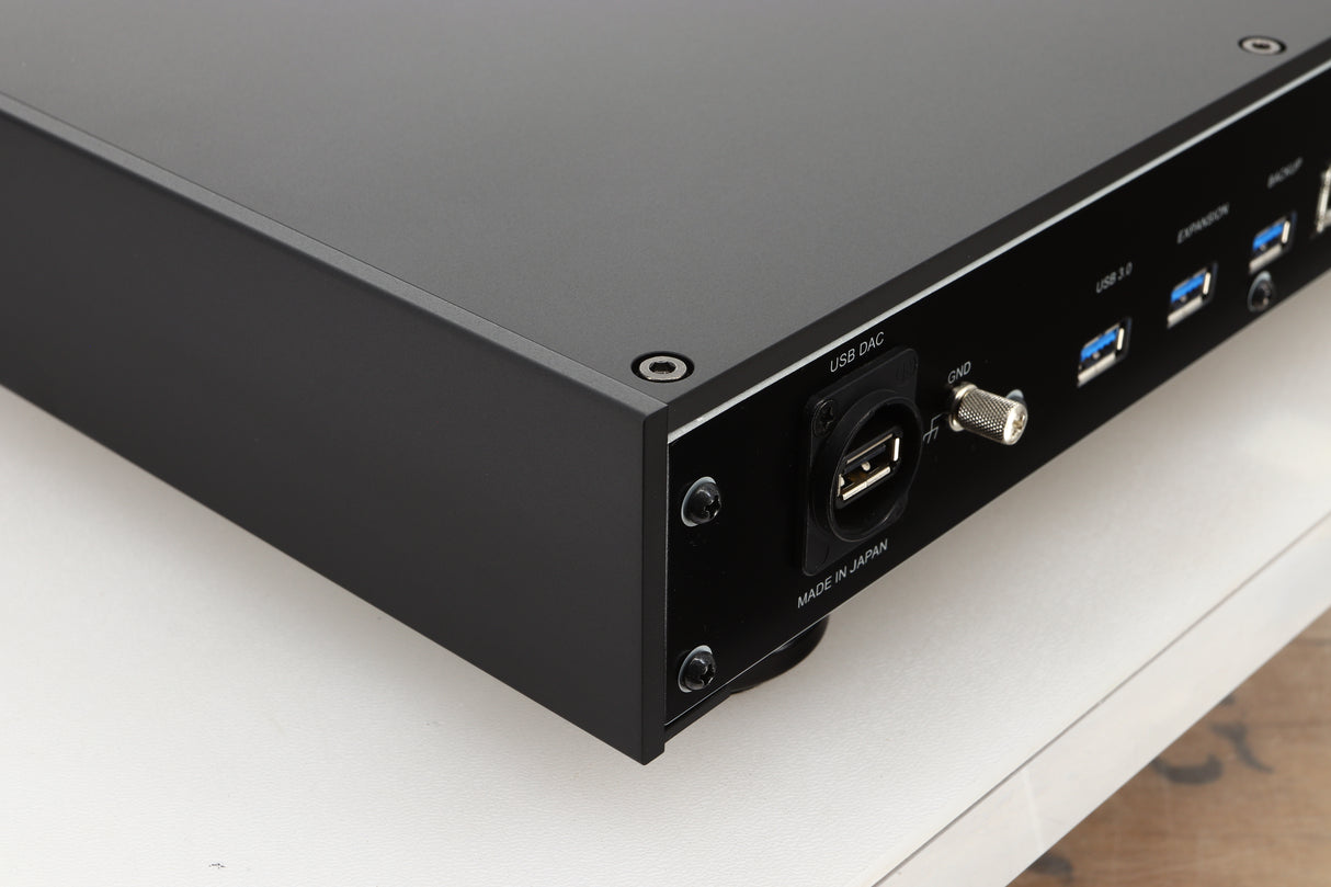 Rear left corner view of a used Melco HA-N1Z/2EX-H60 Music Server in Black finish