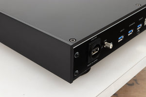 Rear left corner view of a used Melco HA-N1Z/2EX-H60 Music Server in Black finish