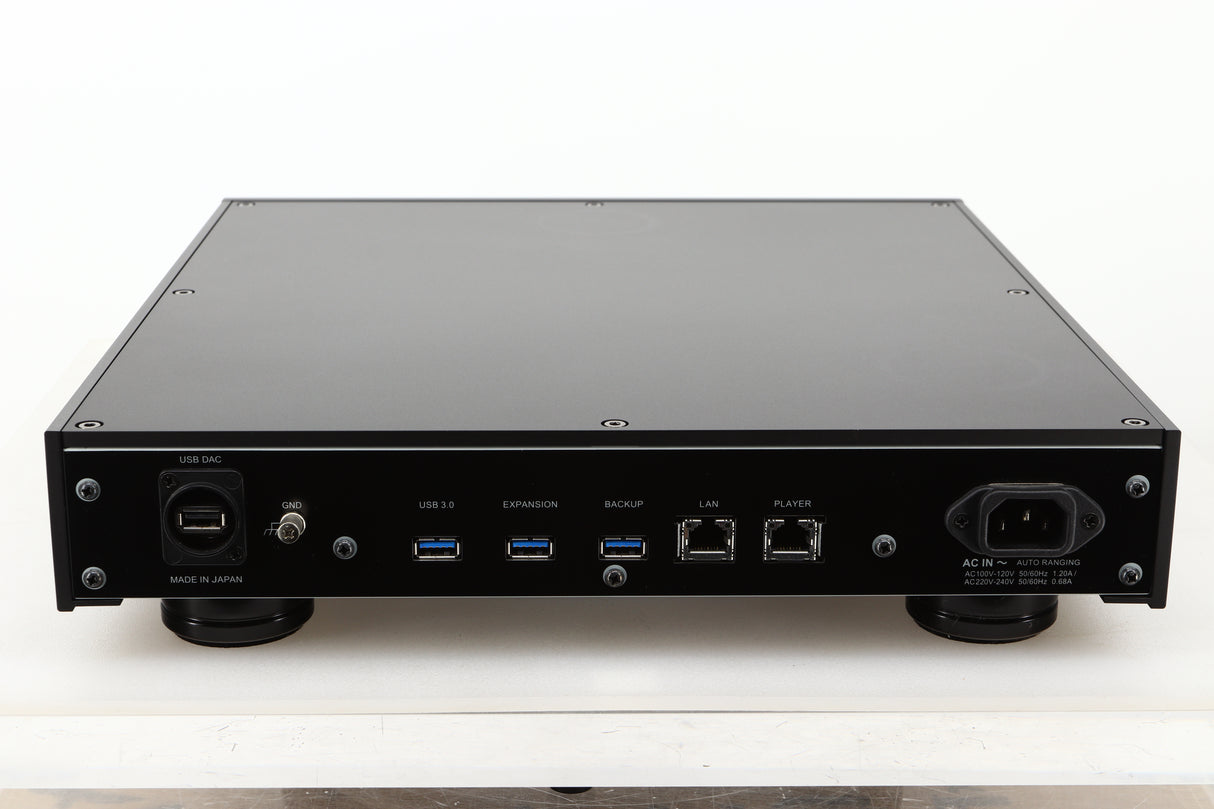 Rear view of a used Melco HA-N1Z/2EX-H60 Music Server in Black finish showing USB, ethernet, and mains inputs 
