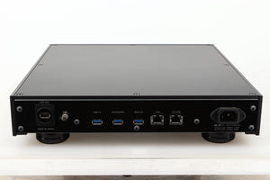 Rear view of a used Melco HA-N1Z/2EX-H60 Music Server in Black finish showing USB, ethernet, and mains inputs 