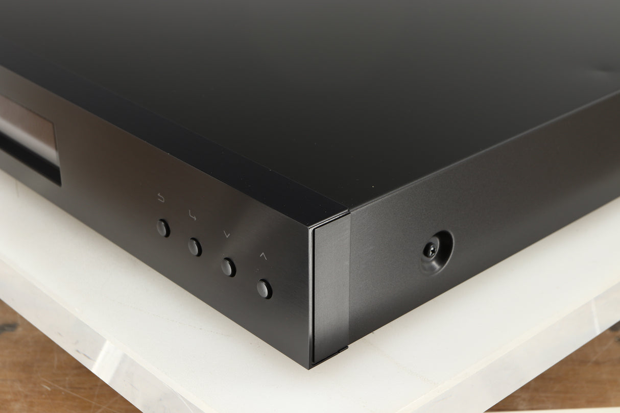 Front right corner of a used Melco N1A Music Server in a black finish