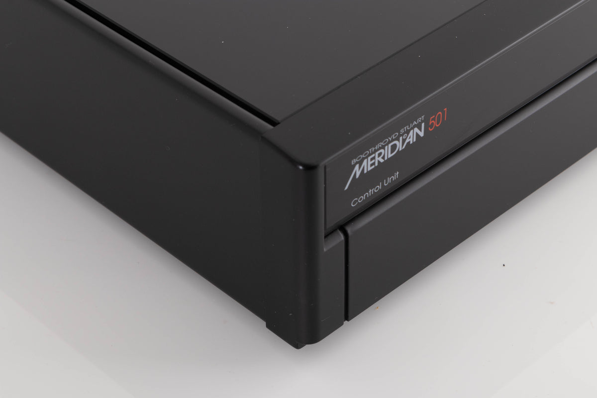 Front left corner view of a used Meridian 501 Pre Amplifier