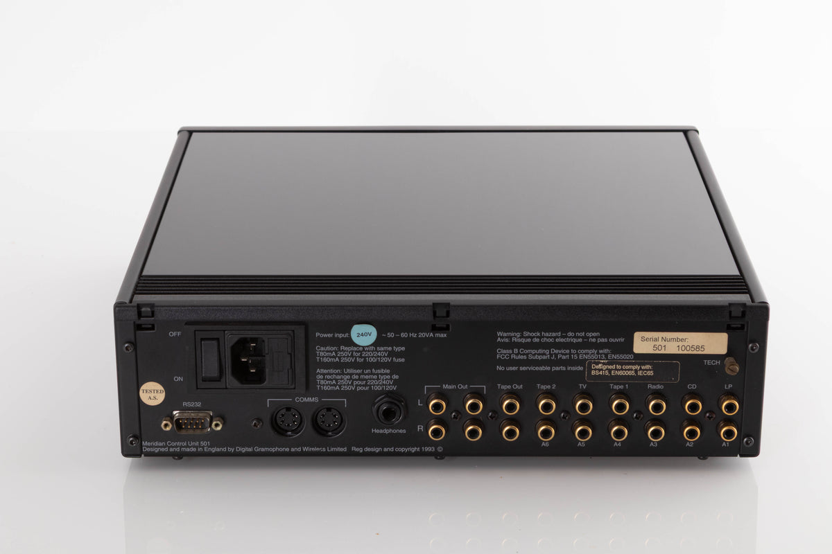 Rear view of a used Meridian 501 Pre Amplifier