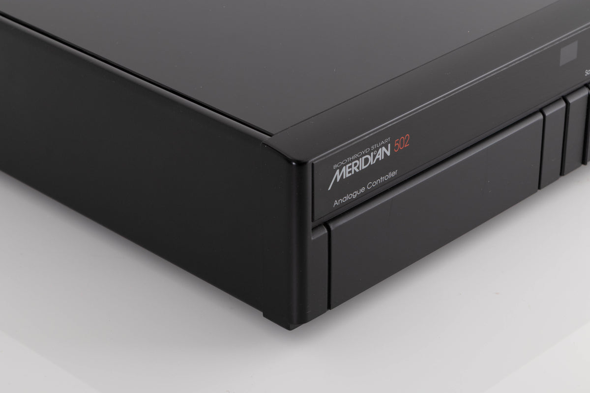 Front left corner view of a used Meridian 502 Pre Amplifier