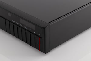 Front right corner view of a used Meridian 502 Pre Amplifier