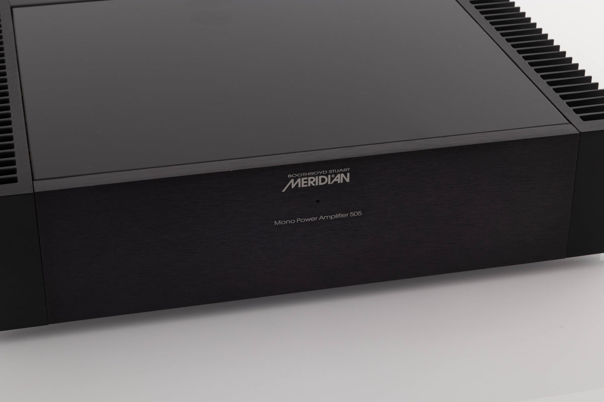 Close up view of a used Meridian 505 Single Monoblock Power Amplifier