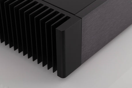 Front left corner view of a used Meridian 505 Single Monoblock Power Amplifier