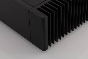 Front right corner view of a used Meridian 556 Stereo Power Amplifier
